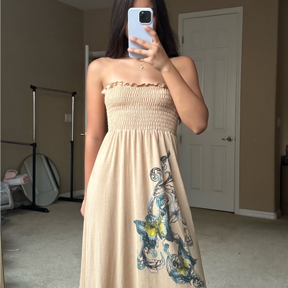 Vintage Y2K Tan Strapless Dress